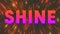 Animation of shine in orange and purple text over moving red and yellow lights