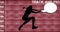 Animation of silhouette of female long jumper with speech bubbles and text on racing track