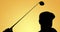 Animation of silhouette of male golfer swinging club on yellow background