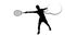 Animation of silhouette of tennis player with speech bubble on white background