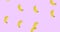 Animation of single bananas floating on purple background