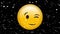 Animation of smile emoji icon with falling confetti on black background