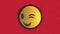 Animation of smiley face emoji icon with glitch on red background