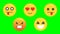 Animation of Smiley Faces Expressing Different Feelings on Green Background.