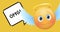 Animation of smiling angel emoji with wings and vintage speech bubbles on yellow background