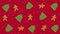 Animation of snow falling over pattern with ginger men and christmas trees on red background