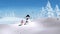 Animation of snow falling over smiling father and child snowman in winter scenery