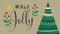 Animation of snow falling and tree over holly jolly text