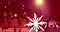 Animation of snowflakes over three kings and nativity scene on red background