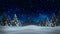 Animation snowy and snow winter landscape with dry and christmas trees and mountain background