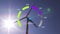 Animation of speedometer over wind turbines and sun