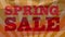 Animation of spring sale text and radiating orange stripes over waving flag of netherlands