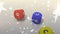 Animation of star icons over colorful dices falling against grey background
