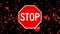 Animation of stop sign floating around randomly, against a black background. 4K