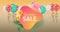 Animation of summer sale text over flamingo and balloons on orange background