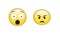 Animation of surprised and angry emoji social media emoji icons over white background