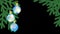 Animation of swinging blue Christmas balls, Christmas holidays background, falling snow