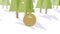 Animation of swinging gold christmas bauble over green trees in snow