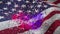 Animation of text, 4th of july, and red, white and blue confetti falling over waving american flag