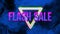 Animation of text flash sale in pink and purple, with colourful triangle, on blue and black