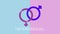 Animation of text heterosexual and linked pink and purple female and male gender symbols, on blue