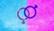 Animation of text heterosexual and linked pink and purple female and male gender symbols, on blue