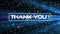 Animation of thank you text over blue lights and snowflakes on black background