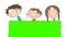 Animation of three happy little children standing behind blank banner / board which they are holding, animated hand drawn cartoon
