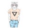 Animation tiger hipster wearing a T-shirt and pants. Vector illustration.