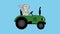 Animation of tractor with Bunny or Hare. Rabbit is tractor driver. Cartoon farm vehicle. Agricultural machinery. Alpha channel. 4K