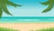 Animation of tropical landscape - beach, sea, waves, palms.