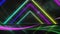 Animation of a tunnel of neon glowing geometric triangle moving on black background