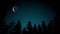 Animation of the twinkles night starry sky and moon on black silhouettes of trees