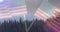 Animation of two american flags over stunning forest landscape