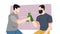 animation of two friends toast before drinking. drink bottle. cheers, bottle. transparent background. flat style.
