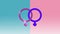 Animation of two linked female gender symbols on blue and pink background