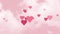 Animation for Valentines greeting card, 8 march, women`s day. Flying hearts animation on pink background with white clouds.