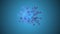 Animation of virus or cell with depth of field translucent geometric structure floating over blue background.