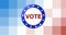 Animation of vote badge with american flag on red, white and blue pixels