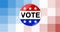 Animation of vote badge with american flag on red, white and blue pixels