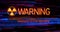 Animation of warning text banner and radioactive symbol against glowing blue and pink light trails