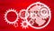 Animation  of a white gears over scientific formulas on red background