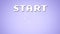 Animation of white pixel text start, over pulsating white shapes, on lilac background