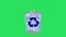 Animation white recycle bin symbol on green background.