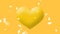 Animation of white stars falling over yellow heart emoji on yellow background