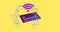 Animation of wifi icon and credit card over yellow background