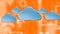 Animation of wifi and online icons and digital blue clouds on orange background