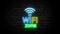 Animation wifi zone neon sign light on brick wall background.