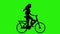 Animation: woman rides his electric bike on green background