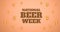 Animation of world beer week text and multiple pint of beer over orange background